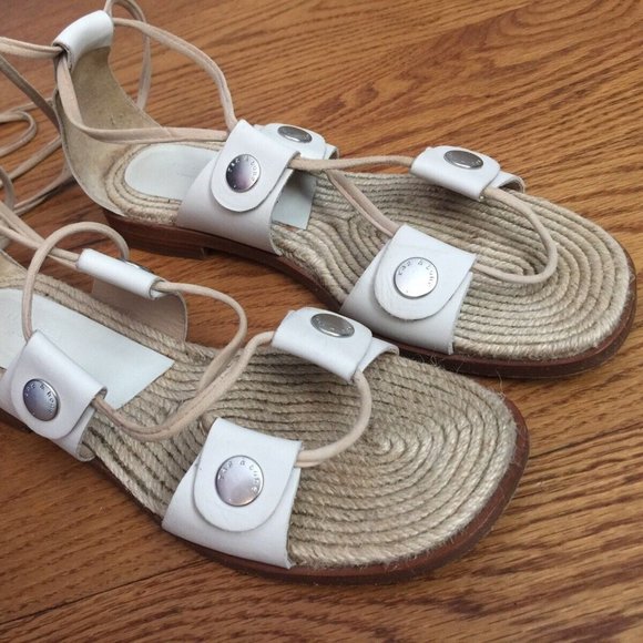 RAG & BONE EVELYN SANDALS WOMENS 36 US 6 7 WHITE LEATHER TIE UP 9.25" - Picture 7 of 16